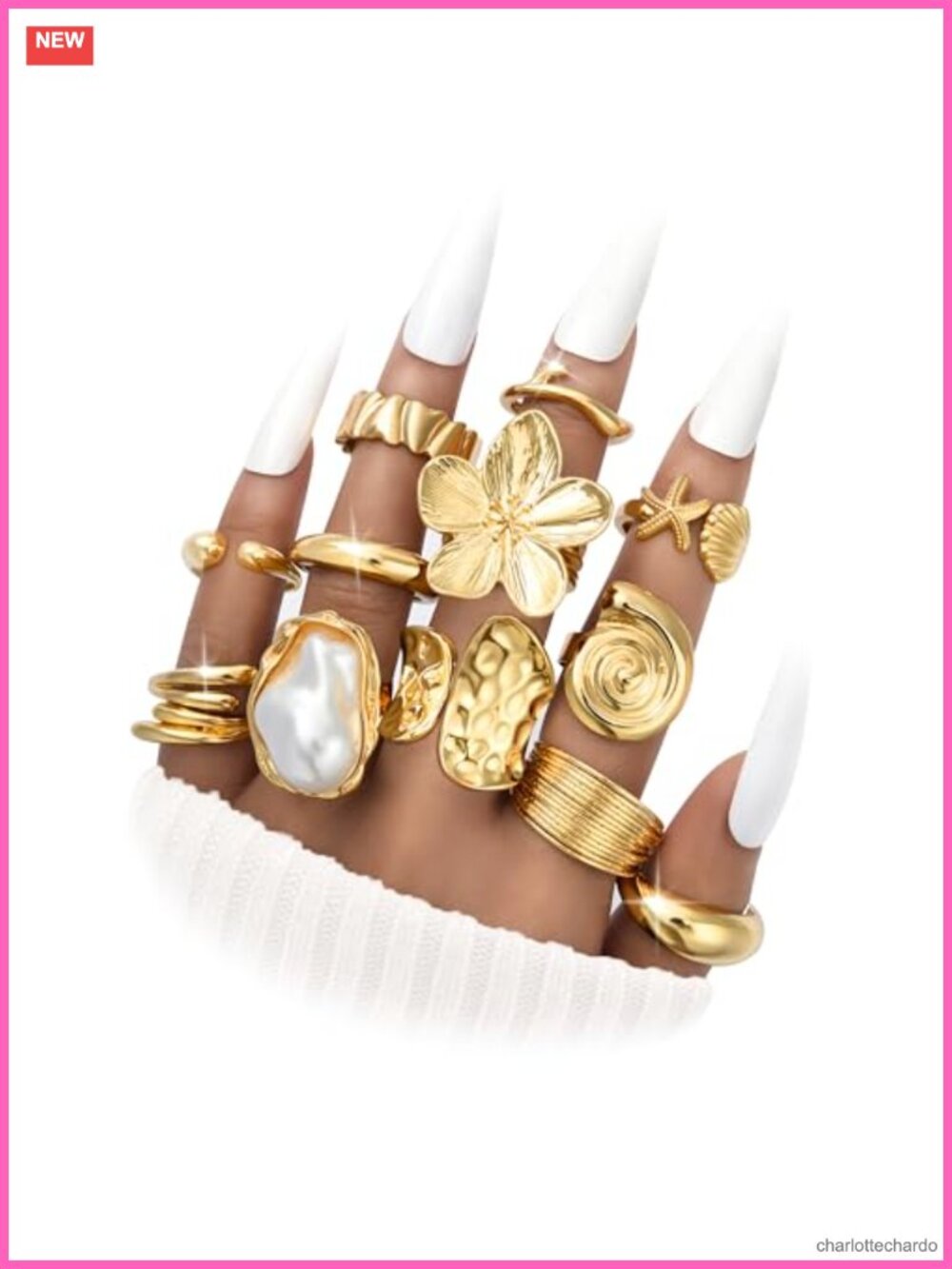 12 Pcs Chunky Gold Plated Stacking Ring Set for Women